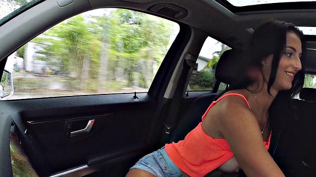 Naughty hitchhiker seduces stranger with her bald pussy and tattoos for a wild ride