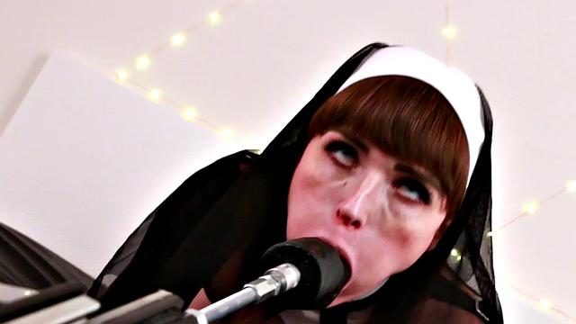 BDSM loving TS nun fucked in ass by machine