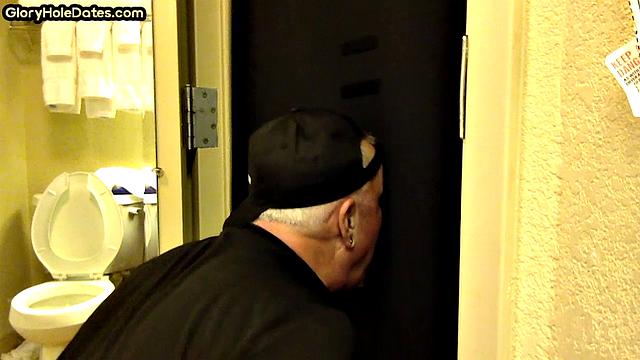 Gloryhole amateur DILF sucks penis at his home