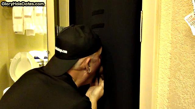 Gloryhole amateur DILF sucks penis at his home