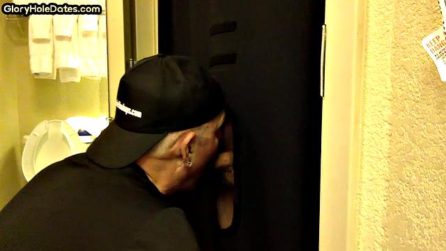 Gloryhole amateur DILF sucks penis at his home