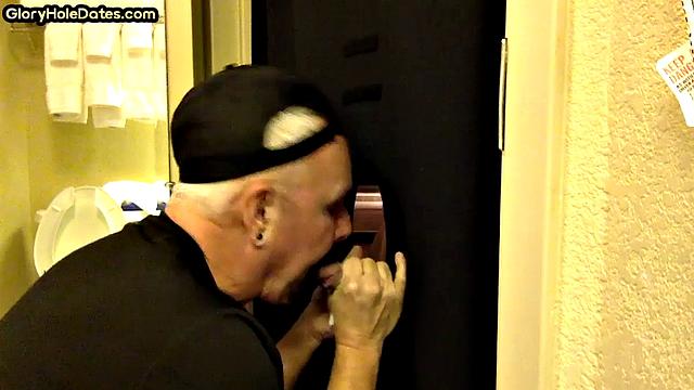 Gloryhole amateur DILF sucks penis at his home