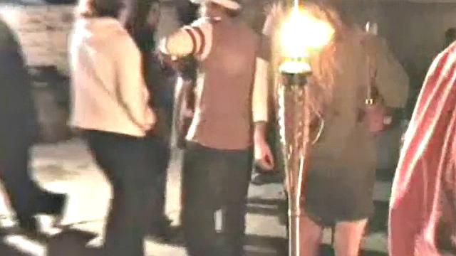 College girl in filthy frat house trio