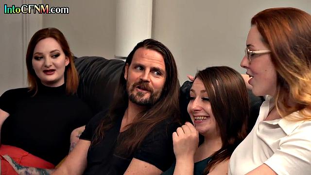 Three horny sluts give handjob