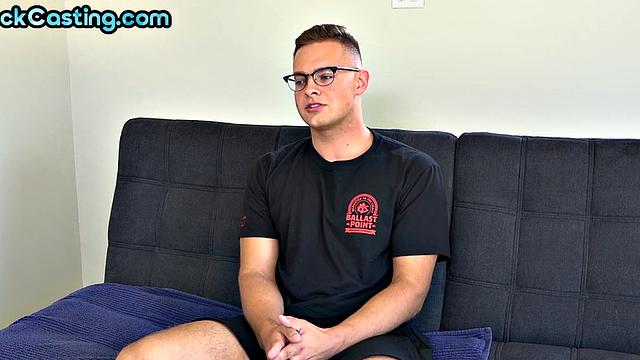 Amateur solo stud with hairy chest masturbates on casting