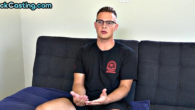 Amateur solo stud with hairy chest masturbates on casting