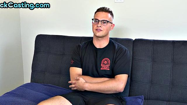 Amateur solo stud with hairy chest masturbates on casting