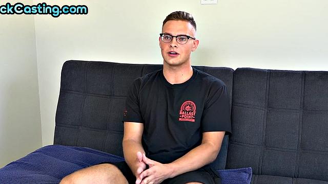 Amateur solo stud with hairy chest masturbates on casting