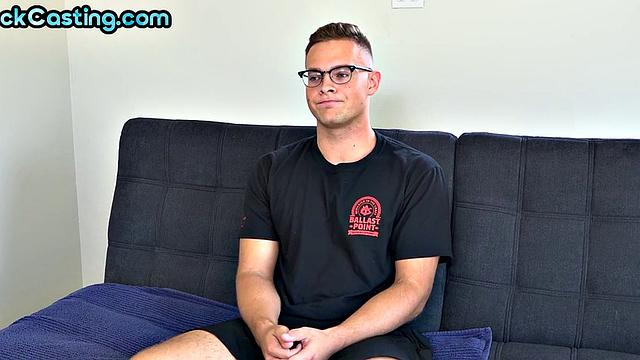 Amateur solo stud with hairy chest masturbates on casting