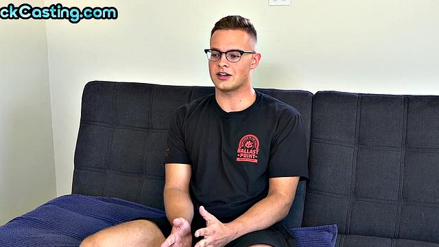 Amateur solo stud with hairy chest masturbates on casting