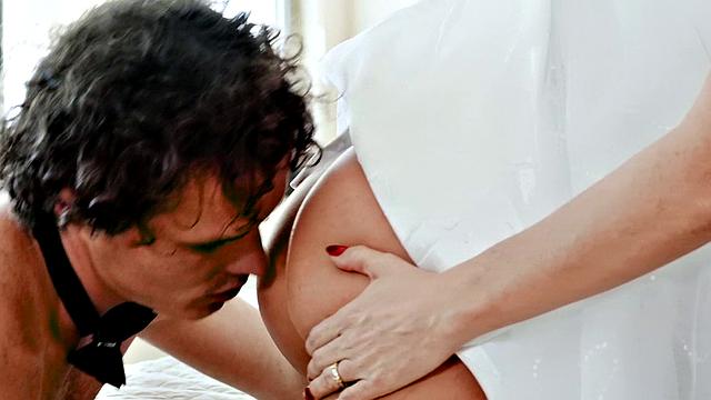 My Stepson's Fiancee: Hot MILF in a Thong and a Dress Gets Pounded Doggy-Style in the Bedroom