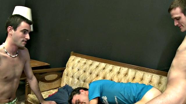 College studs facialized for frat after anal threesome