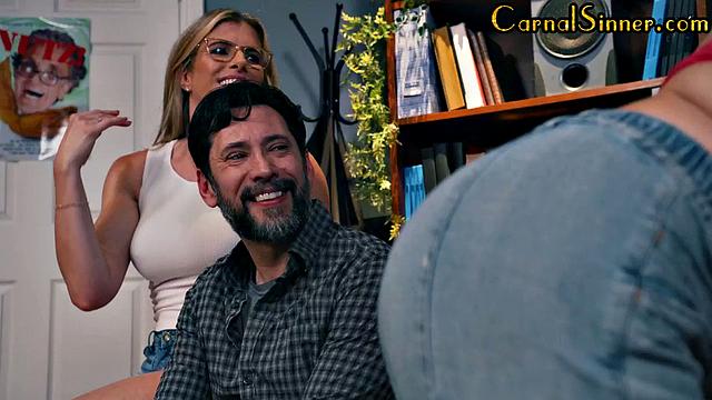 Stepmom and daughter banged in 3some.