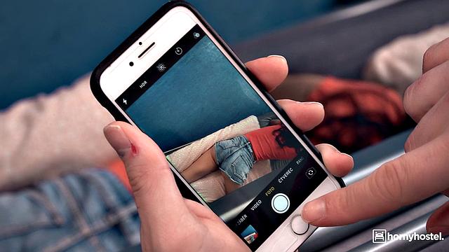 Naughty brunette plays with huge cock