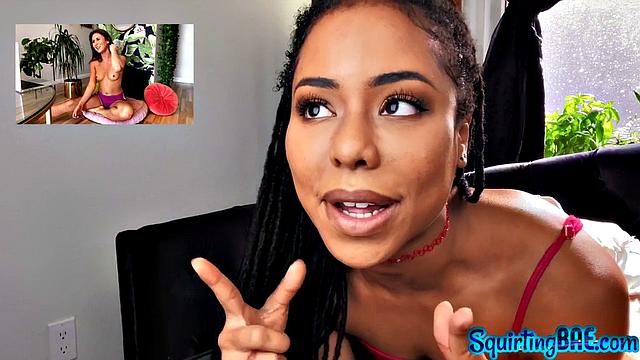 Lez ebony squirting while masturbating with GF on webcam