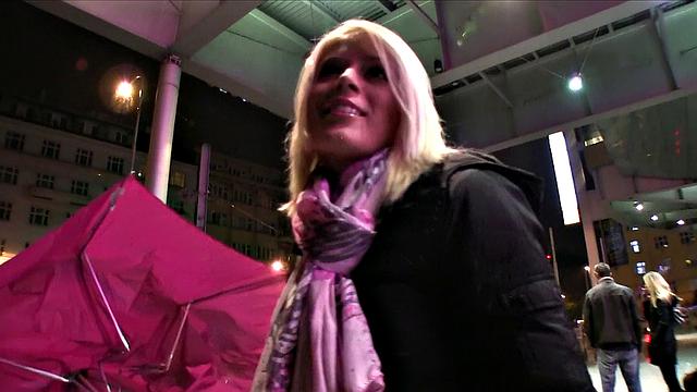 Blonde with a smile takes a hard pounding in the kitchen while wearing a t-shirt