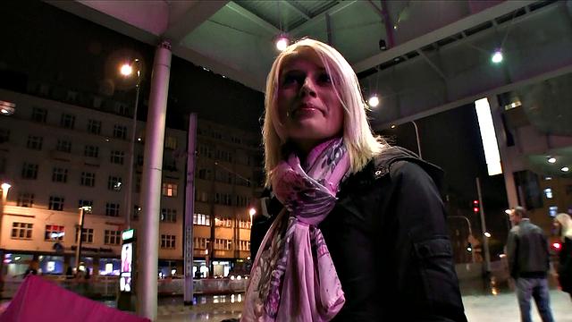 Blonde with a smile takes a hard pounding in the kitchen while wearing a t-shirt