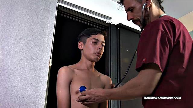 Dr. Joris has young Dante stripped to his underwear on the exam table. The sight of this skinny and smooth Latin twink is too much for Joris to resist, and he soon has the boy's uncut cock in his mouth.