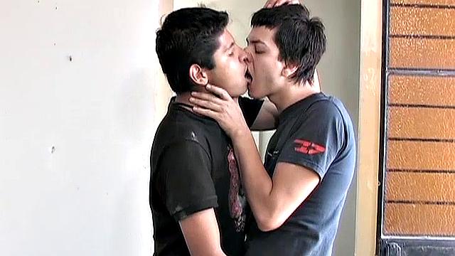 Young Latinos Angel and Javier want to play with each other and find a private place. There, the two waste no time kissing and getting their cocks out.