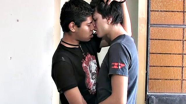 Young Latinos Angel and Javier want to play with each other and find a private place. There, the two waste no time kissing and getting their cocks out.