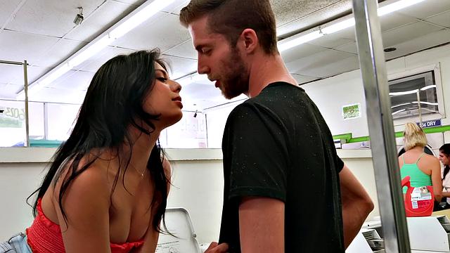 Slutty brunette with tattoos gets pounded hard in public by a hung guy