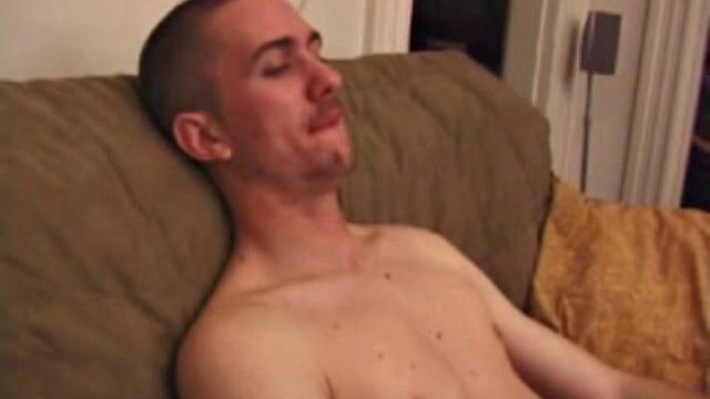 On a rainy day, Casper Cox watches a porn video while stroking his cock. After lubing his meat, he works it awhile, before lubing up a jelly dildo and pleasuring his asshole with it.