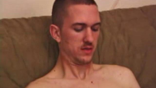 On a rainy day, Casper Cox watches a porn video while stroking his cock. After lubing his meat, he works it awhile, before lubing up a jelly dildo and pleasuring his asshole with it.