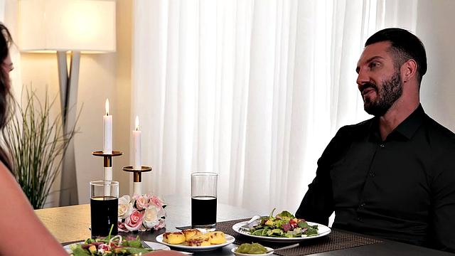 Big tit brunette Nicole Sage and neighbor fuck in the kitchen