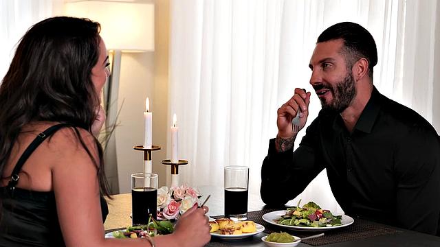 Big tit brunette Nicole Sage and neighbor fuck in the kitchen