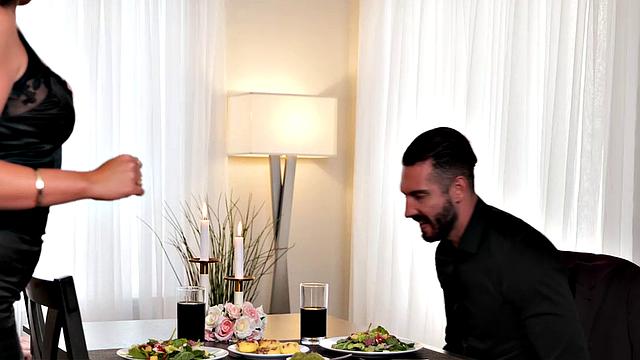 Big tit brunette Nicole Sage and neighbor fuck in the kitchen