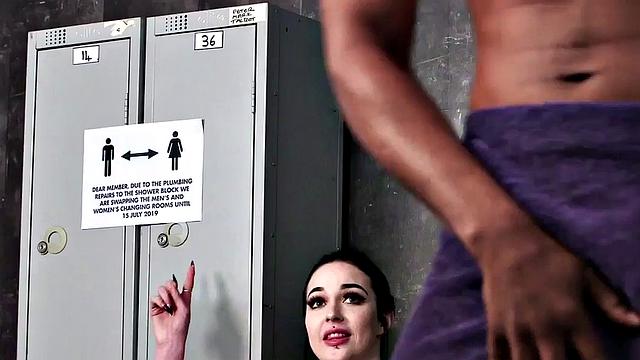 CFNM beauty teases black guy while he strokes his dick