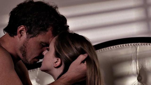 Brunette babe seduces guy to cheat on his wife riding him