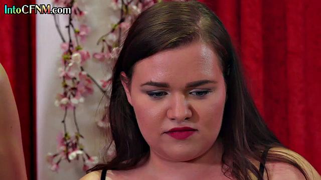 Busty CFNM babes suck a dude