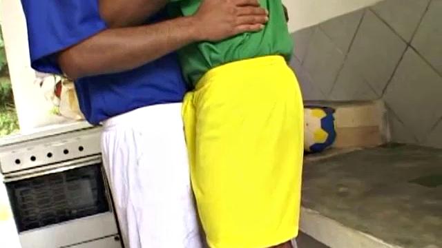 Blatino stud Junior gets together with stud Mike after the soccer game for some hot bareback post-game activities. But not before Mike gets a taste of that huge blatino cock.