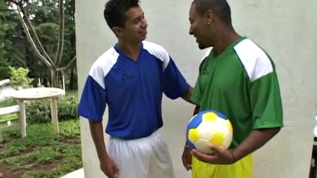 Blatino stud Junior gets together with stud Mike after the soccer game for some hot bareback post-game activities. But not before Mike gets a taste of that huge blatino cock.