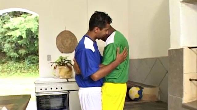 Blatino stud Junior gets together with stud Mike after the soccer game for some hot bareback post-game activities. But not before Mike gets a taste of that huge blatino cock.