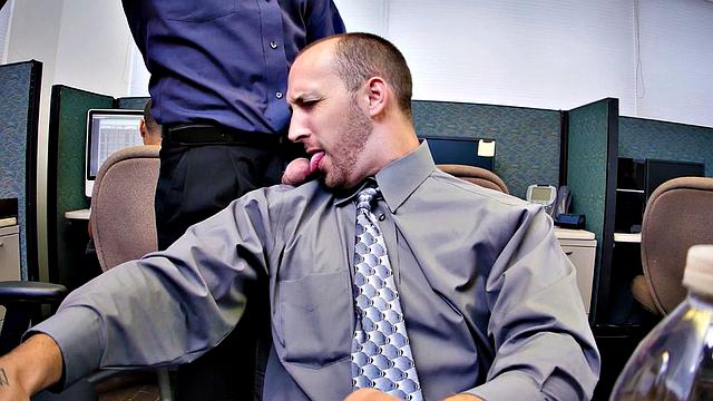 Insatiable boss demands 3some in the office kitchen while wearing glasses