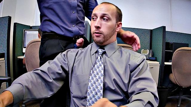 Insatiable boss demands 3some in the office kitchen while wearing glasses