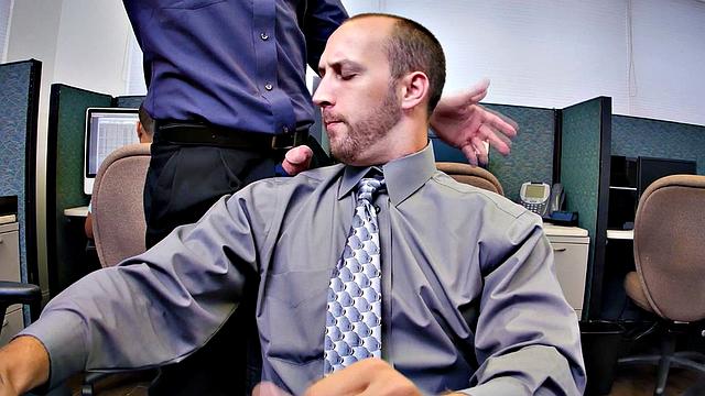 Insatiable boss demands 3some in the office kitchen while wearing glasses