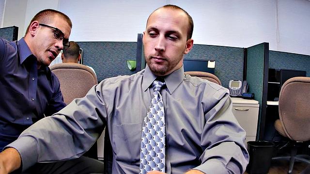 Insatiable boss demands 3some in the office kitchen while wearing glasses