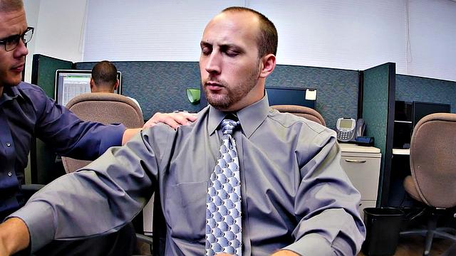 Insatiable boss demands 3some in the office kitchen while wearing glasses