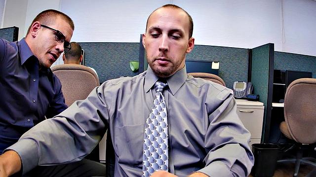 Insatiable boss demands 3some in the office kitchen while wearing glasses