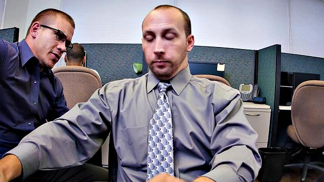 Insatiable boss demands 3some in the office kitchen while wearing glasses