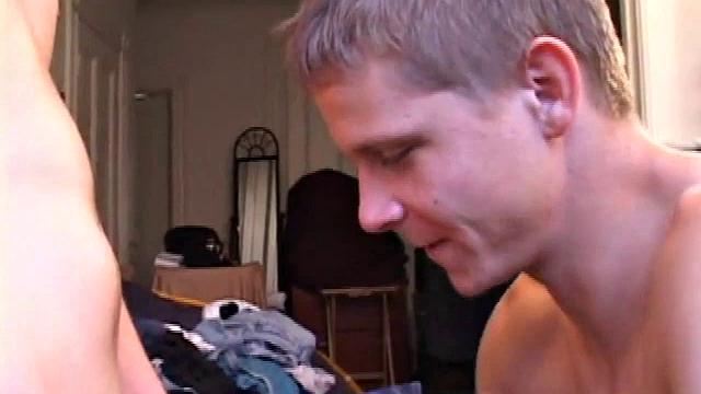 Lucas joins Gunner who is back watching a porn video. After they stroke up their boners, Gunner and Lucas exchange blow jobs. Then Gunner turns Lucas over and fucks his tight ass until Lucas blows a huge cum load onto his belly.