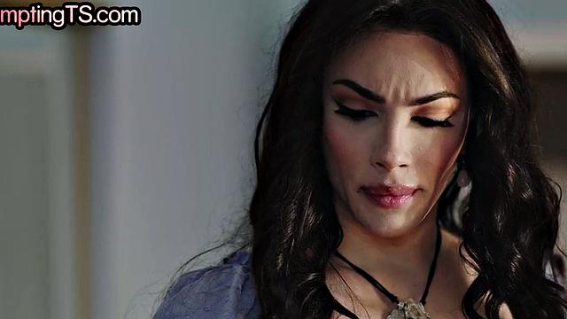 Tempting TS babe in stockings gets fucked