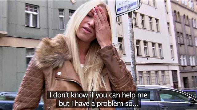 Naughty blonde Czech finds herself sucking on stranger's dick in the outdoors
