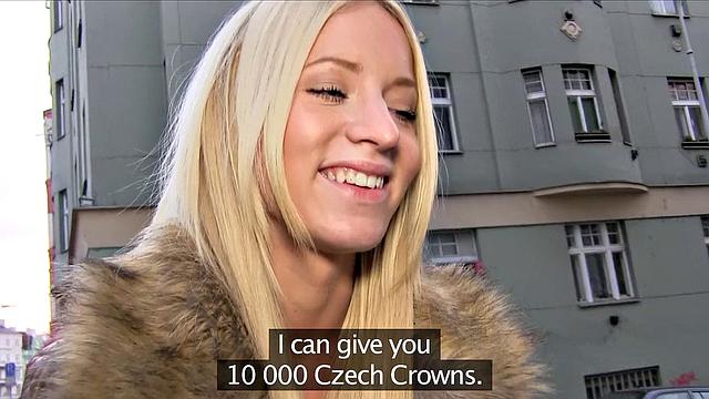 Naughty blonde Czech finds herself sucking on stranger's dick in the outdoors