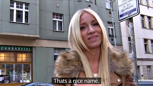 Naughty blonde Czech finds herself sucking on stranger's dick in the outdoors