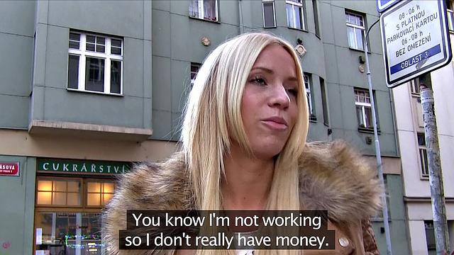 Naughty blonde Czech finds herself sucking on stranger's dick in the outdoors