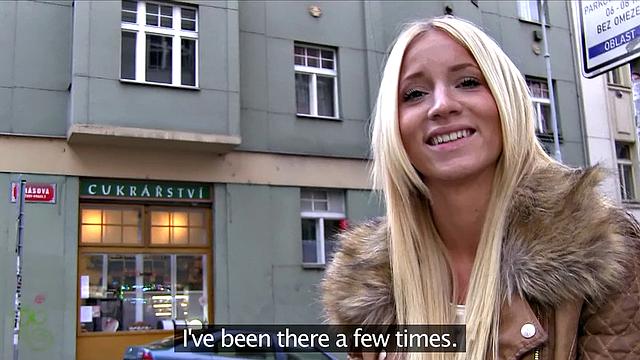 Naughty blonde Czech finds herself sucking on stranger's dick in the outdoors